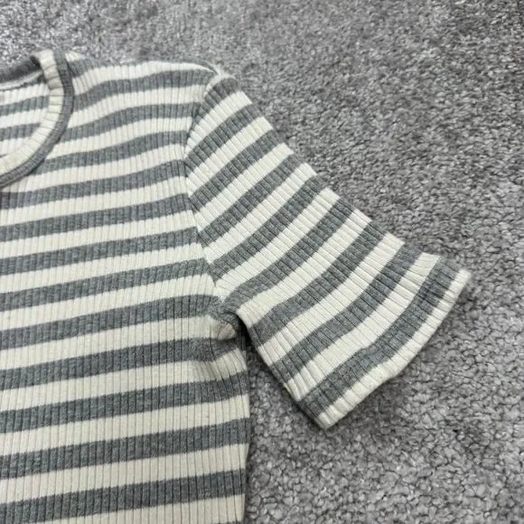 Theory Ribbed Knit Bodycon Midi Dress Womens XSP Gray White Striped Crew Neck - Picture 5 of 14